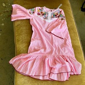 Zara Basics Anazing lightweight Cotton Embroidered A line Dress Pinstripe Red